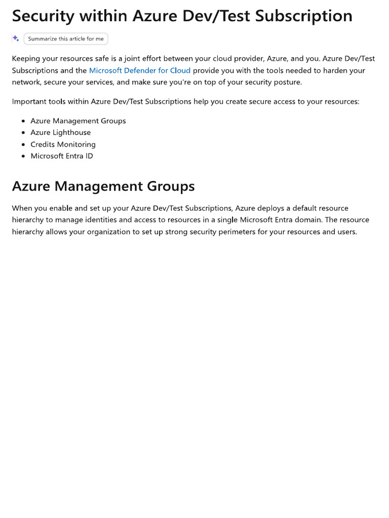 Security With Azure Dev-Terst Sub | PDF