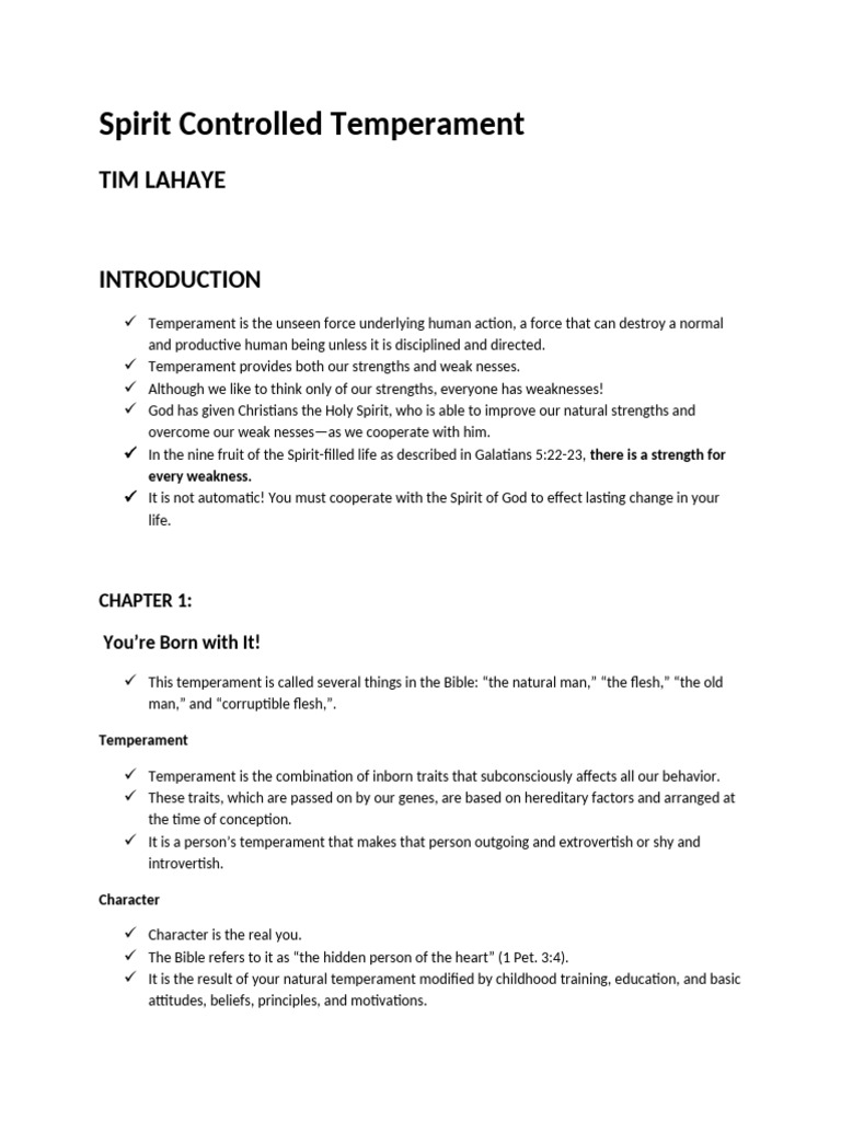 Spirit Controlled Temperament | PDF