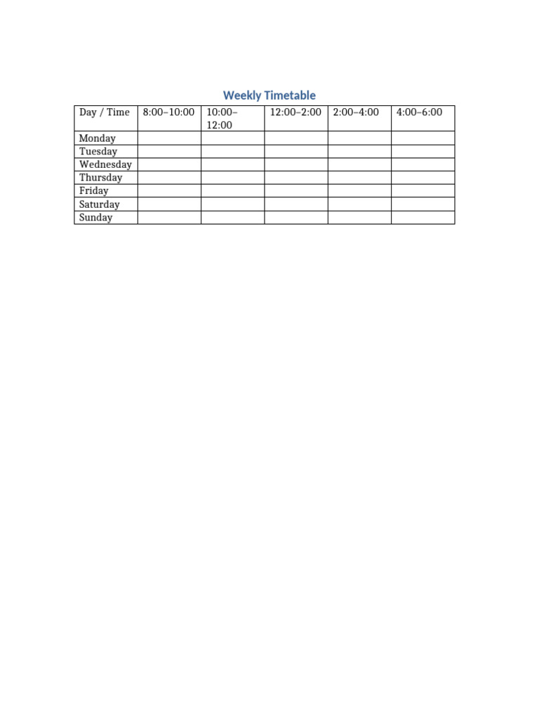 Timetable Template Exact Style | PDF