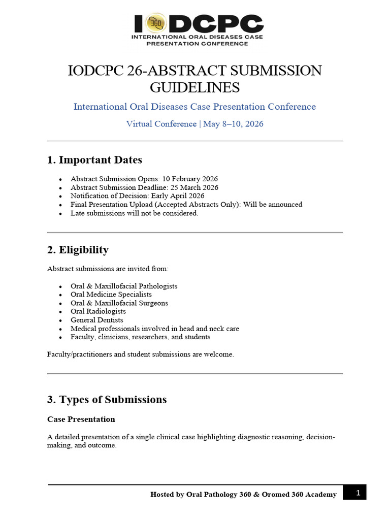 Iodcpc 26 Abstract Submission Guidelines | PDF | Pathology | Medicine