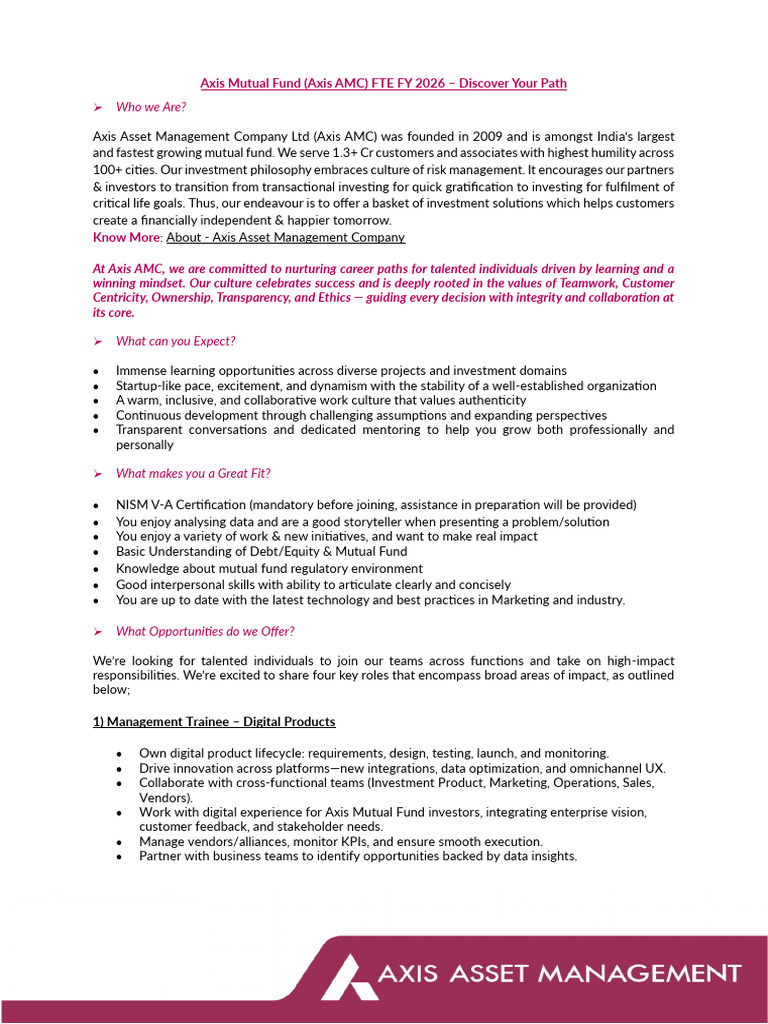 Axis AMC - FTE Roles - FY26 | PDF | Business