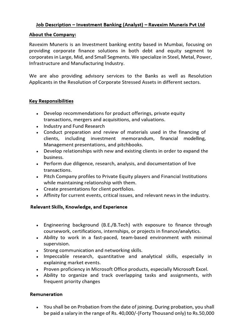 Engineering UG - Job Description | PDF | Investment Banking | Financial ...
