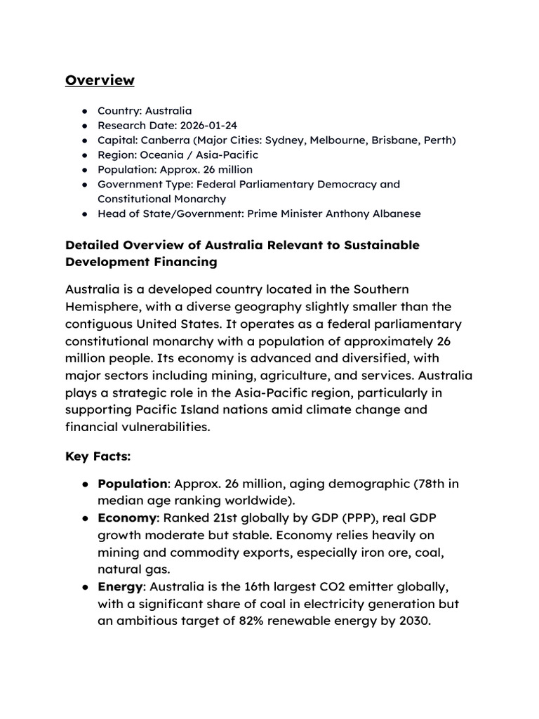 FMUN - Australia Overview | PDF | Renewable Energy | Infrastructure