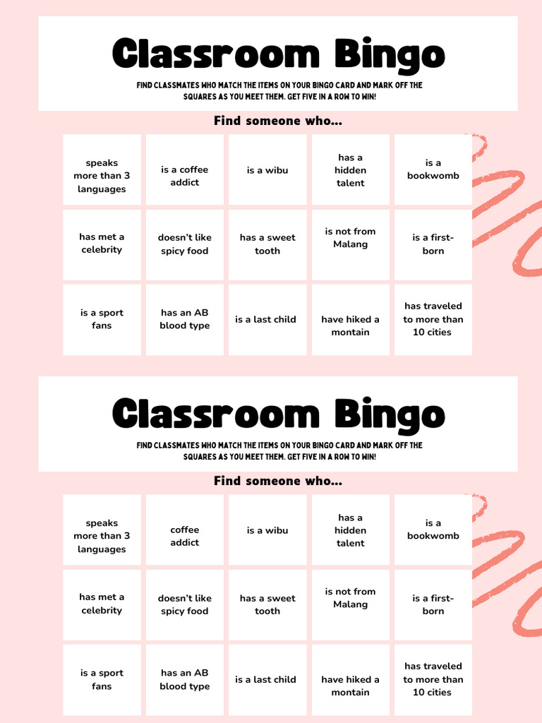 Classroom Bingo Worksheet in Colorful Illustrative Style | PDF ...