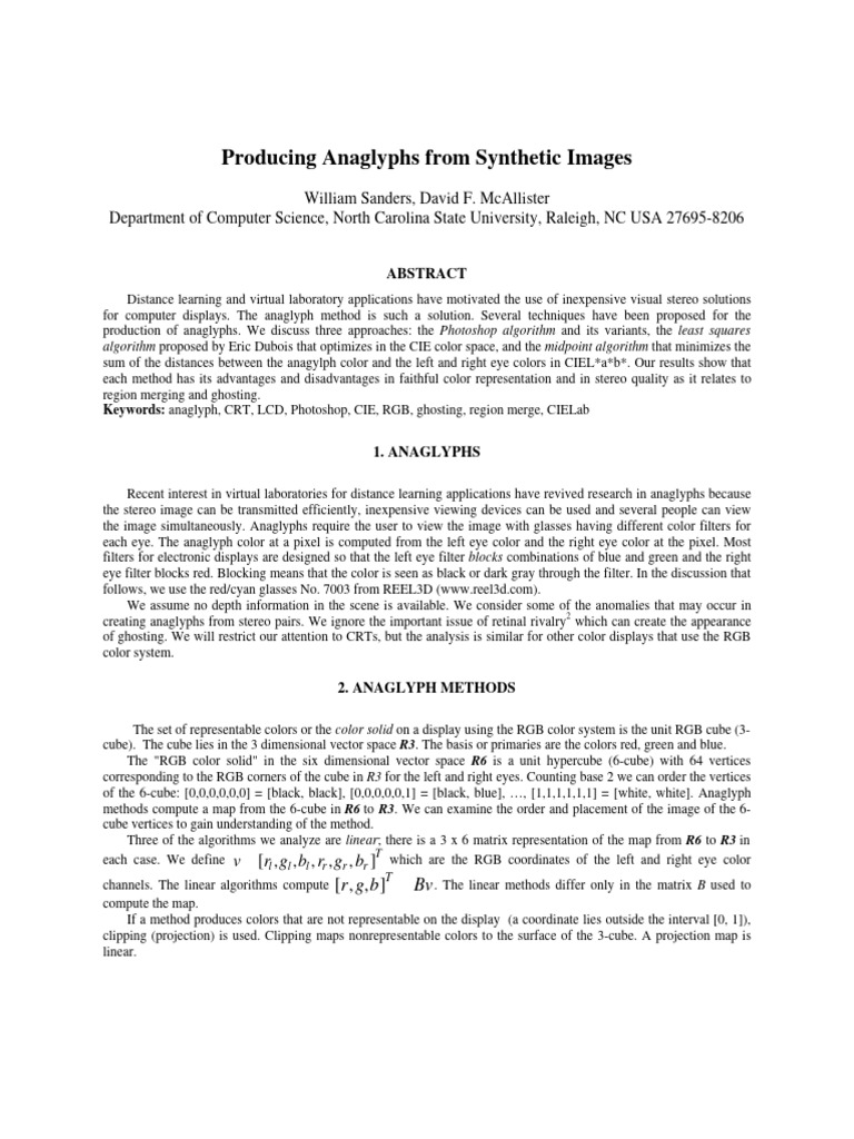 Title Producing Anaglyphs From Syntheti | PDF | Rgb Color Model | Color