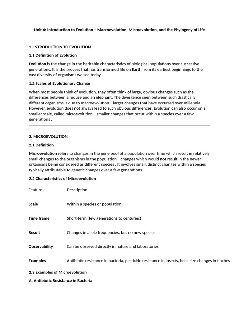 Unit 6 - Macro and Microevolution and Phylogeny | PDF | Evolution ...