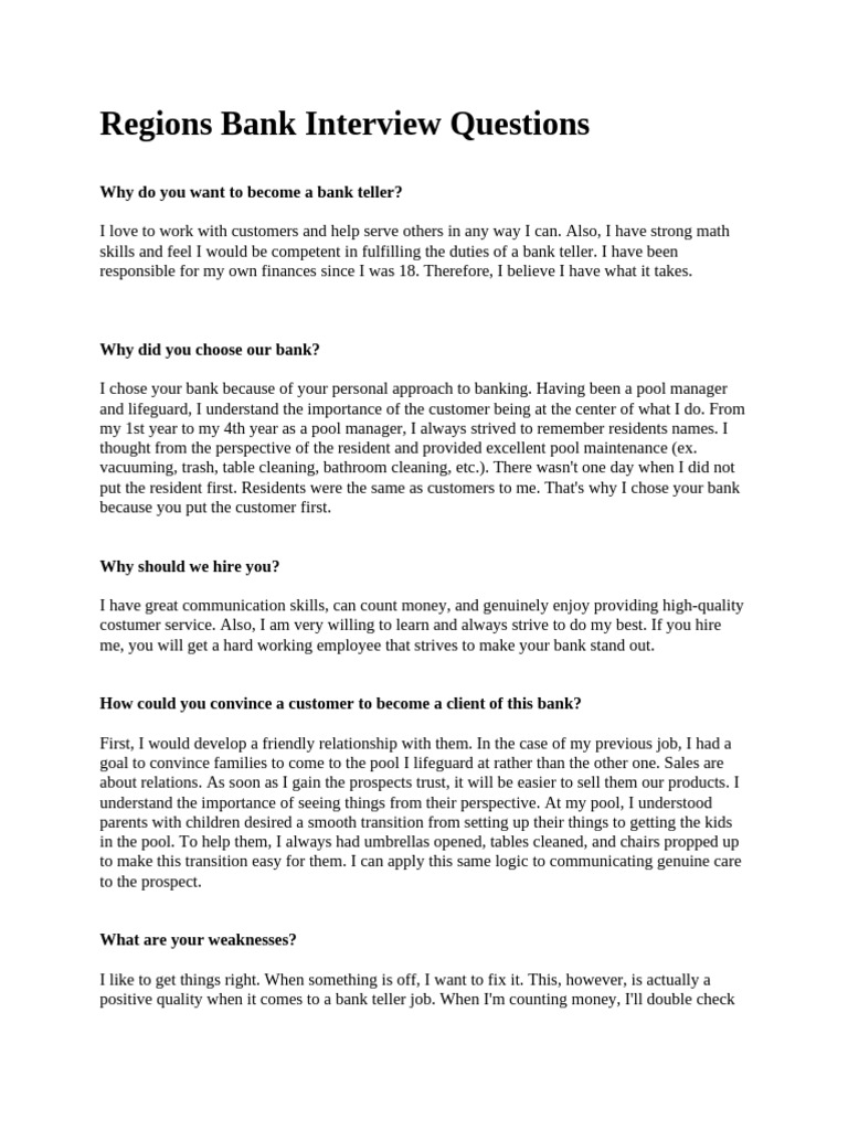 Regions Bank Interview Questions 2 | PDF | Banks | Transaction Account