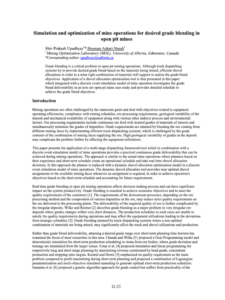 Simulation and Optimization of Mine Operations For Desired Grade ...