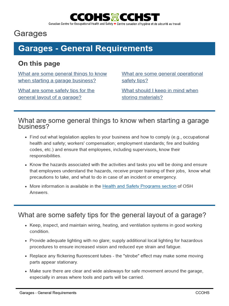 Garages - General Requirements, General | PDF | Occupational Safety And ...