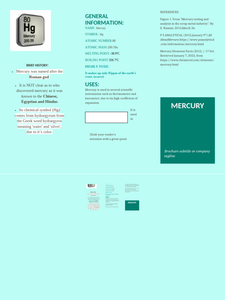 Metal Element Brochure | PDF | Mercury (Element) | Sets Of Chemical ...