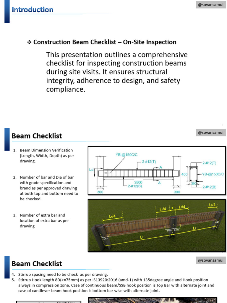 Beam Checklist - Beam Inspection | PDF | Concrete | Structural Engineering