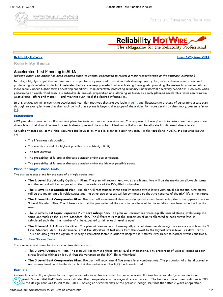 Accelerated Test Planning in ALTA | PDF | Reliability Engineering ...