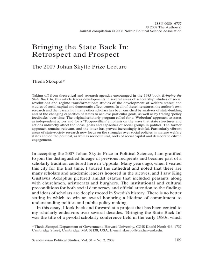 Bringing The State Back in Retrospect and Prospect | PDF | Revolutions ...