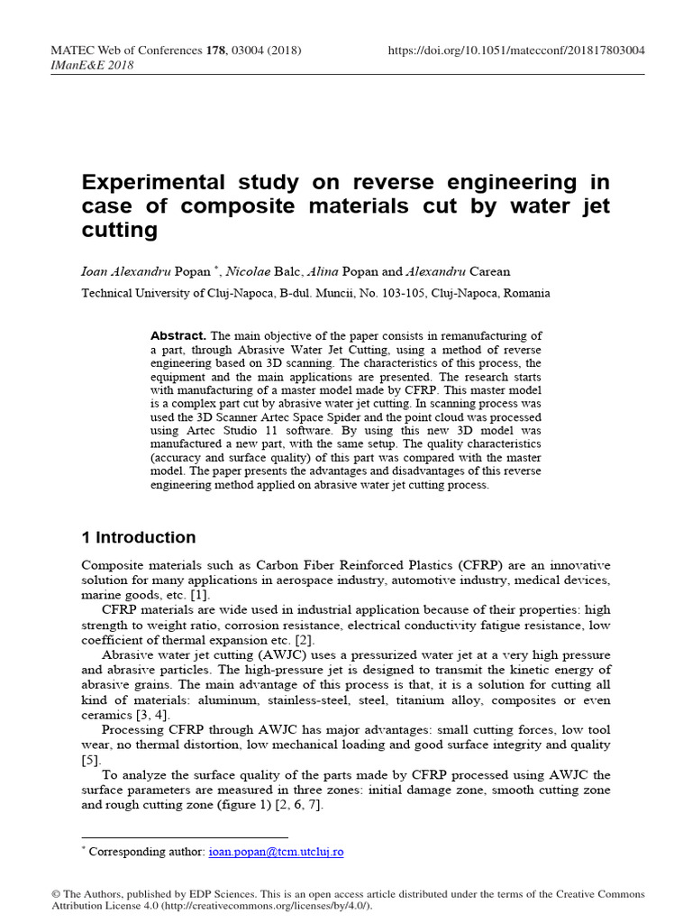 Water Jet Composite OMAX CJ | PDF | Surface Roughness | Composite Material