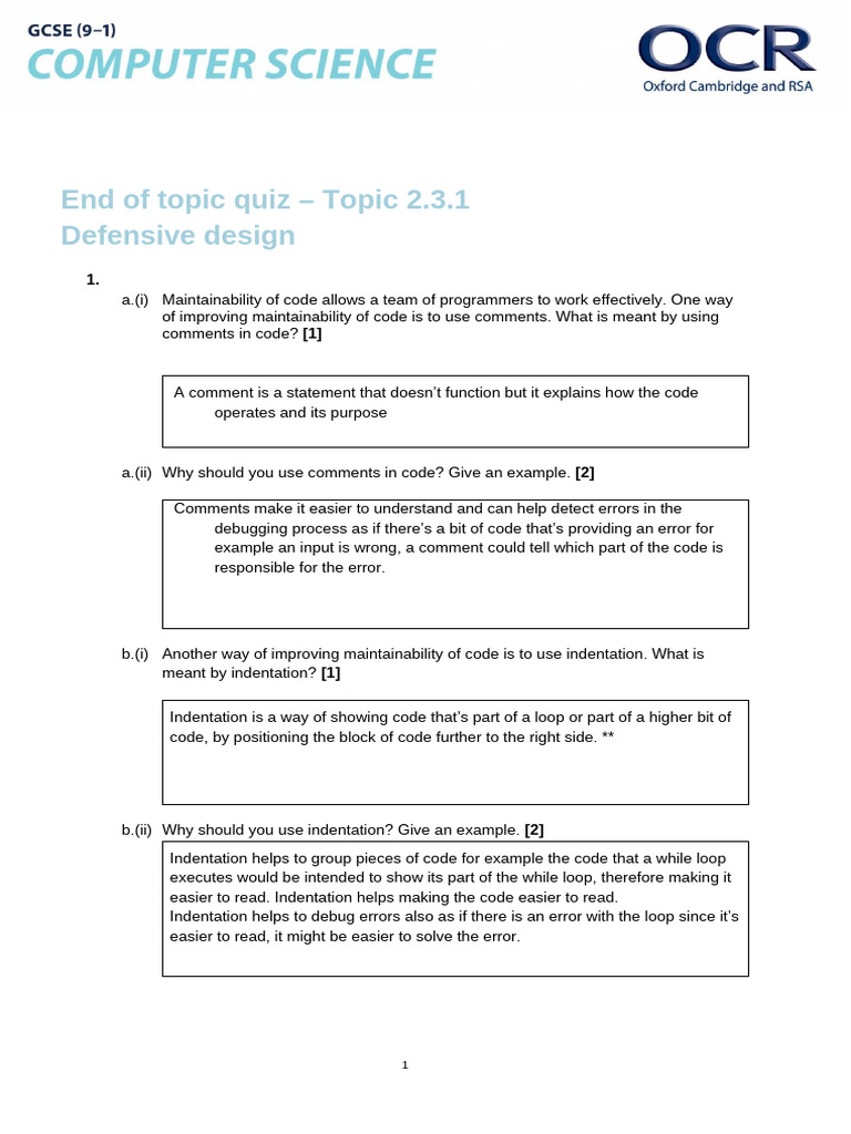 End of Topic Quiz - Topic 2.3.1 Defensive Design | PDF | Password ...