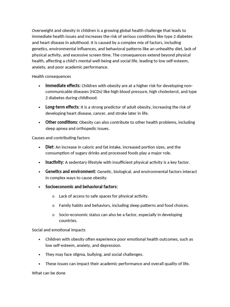 Overweight and Obesity in Children Is | PDF | Obesity | Childhood Obesity