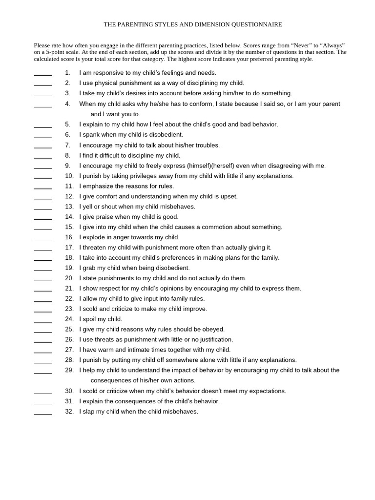 PSDQ Questionnaire | PDF | Parenting | Punishments