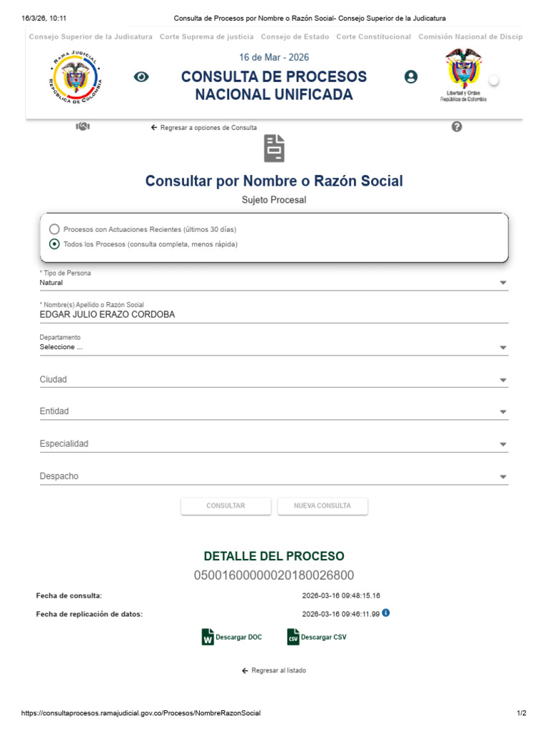 Consulta de Procesos Por Nombre o Razón Social- Proceso Demandante 2 ...