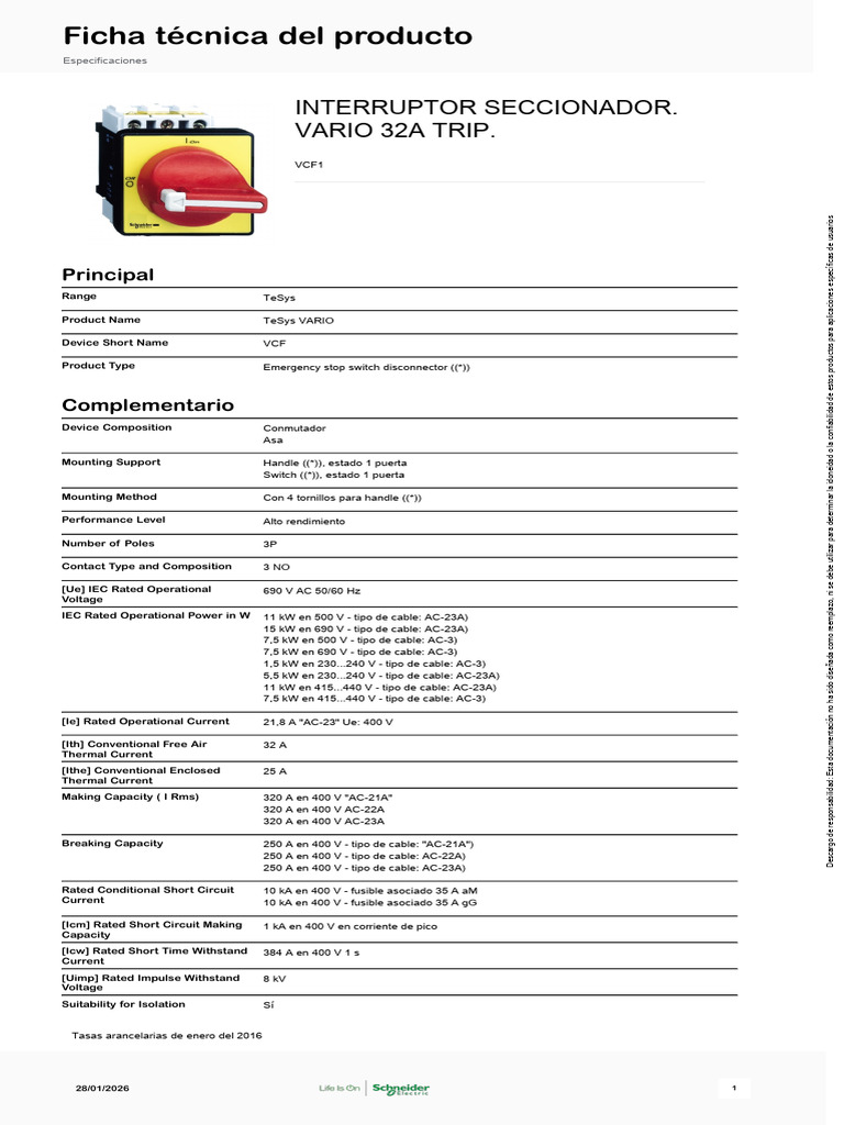 Schneider Electric TeSys Vario y TeSys Mini Vario VCF1 Seccionador ...