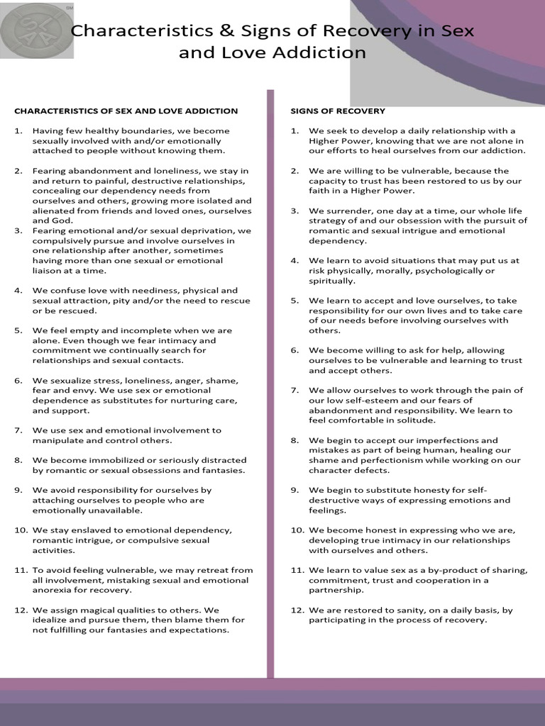 SLAA - Characteristics, Signs of Recovery, 12 Steps & 12 Promises | PDF ...