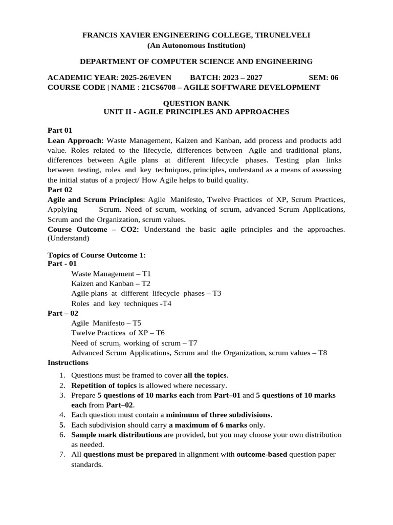 Unit II Agile QB | PDF | Agile Software Development | Software ...