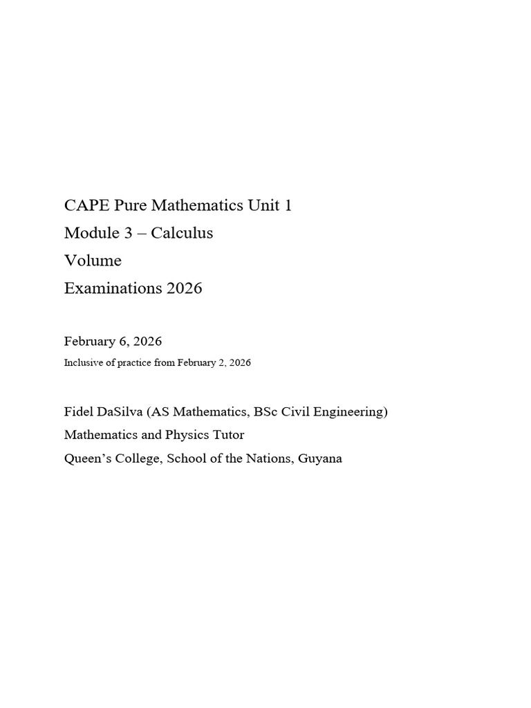 Pure Mathematics Unit 1 - February 6, 2026 - Volume | PDF | Rotation | Pi