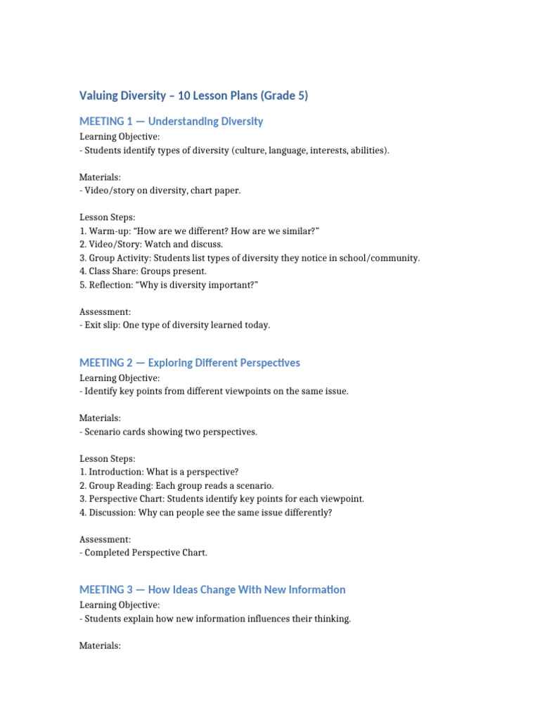 Valuing Diversity 10 Lesson Plans | PDF | Lesson Plan | Human Communication