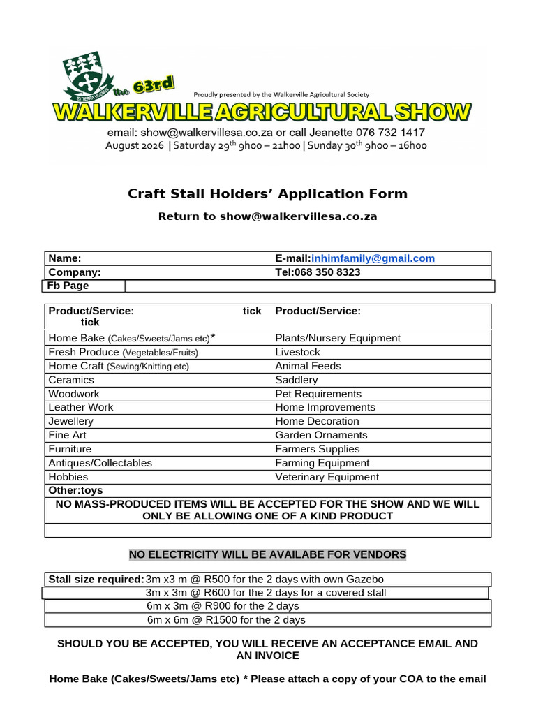 Show Application Form Craft Stalls | PDF