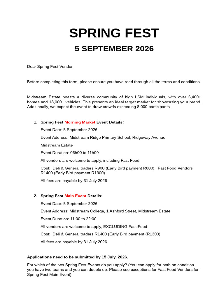 Spring Fest 2026 Application Form | PDF