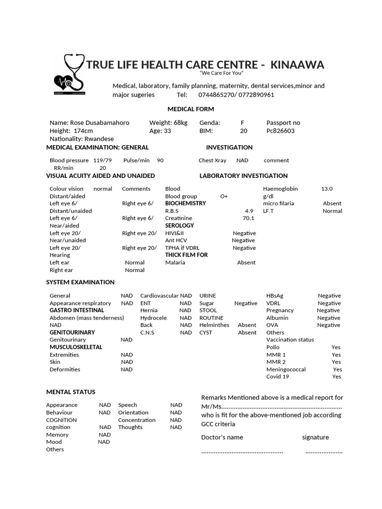 Medical Form 1 | PDF