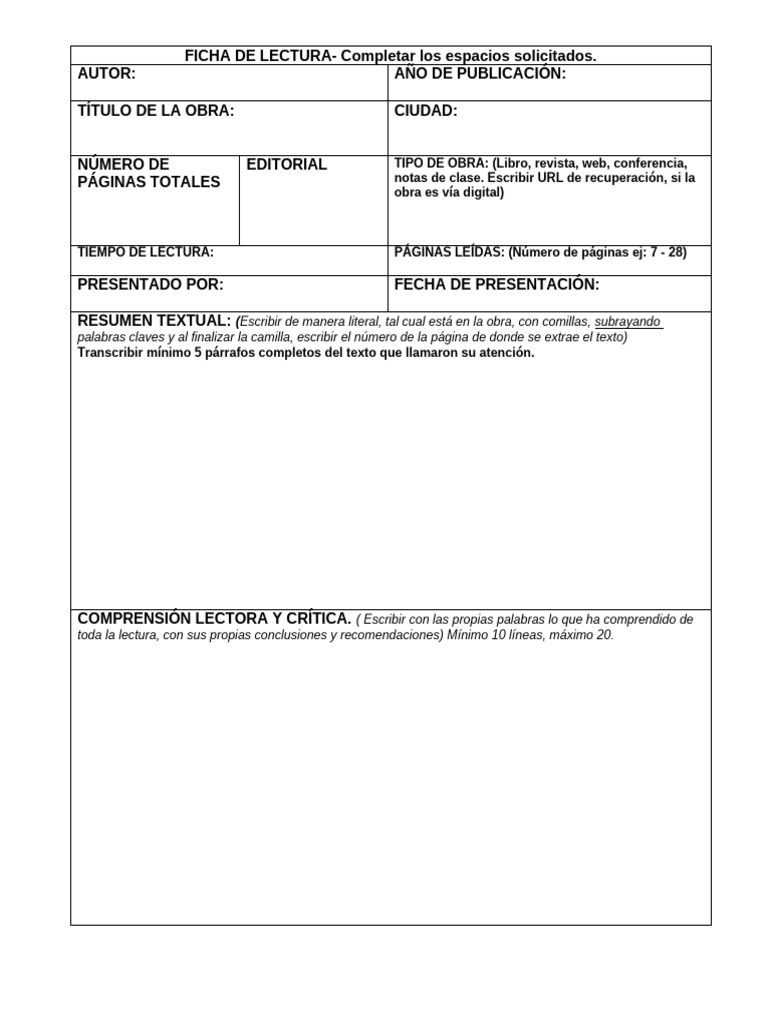 Ficha de Lectura Actualizada | PDF