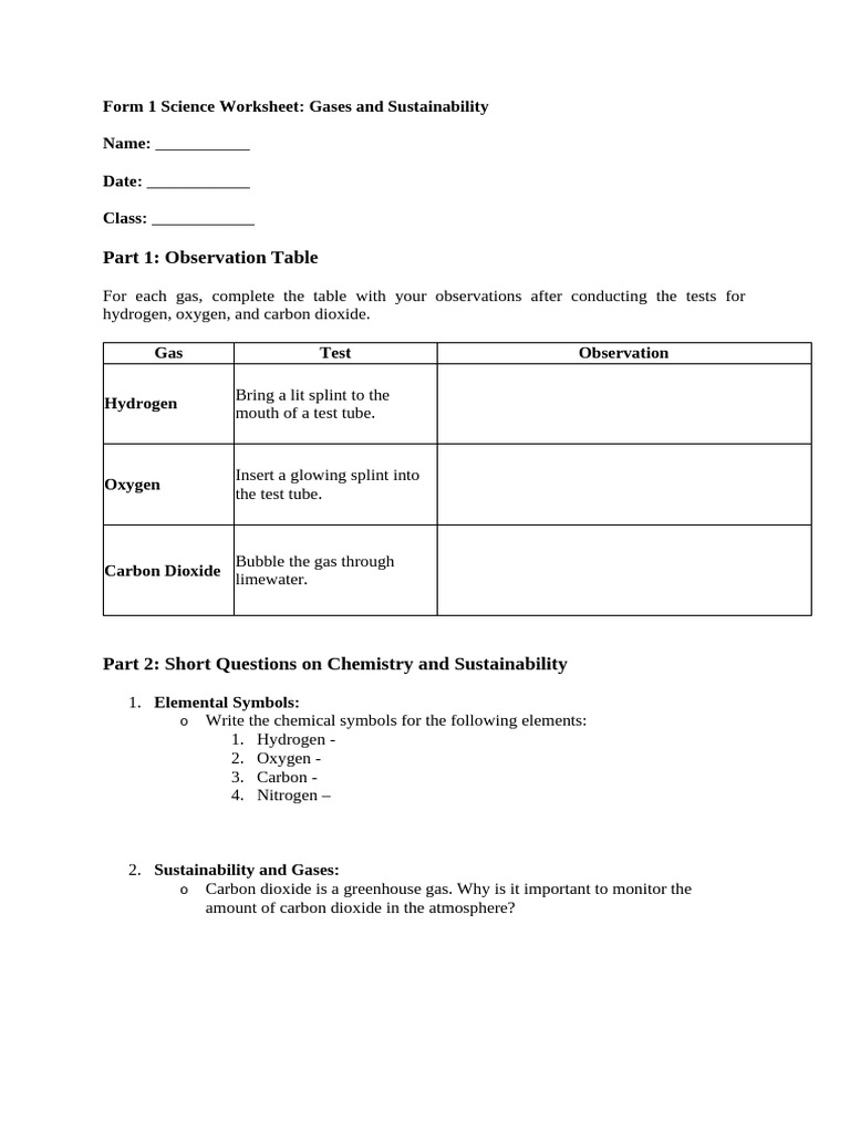 Form 1 Science Worksheet | PDF