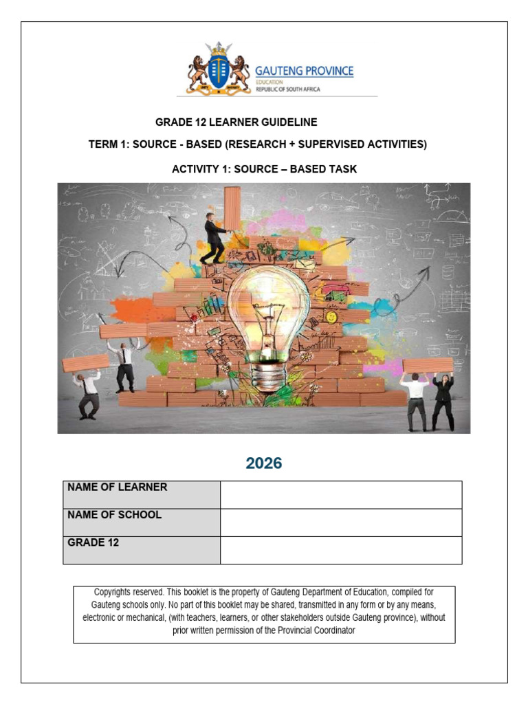 2026 Grade 12 Activity 1 Source-Based - LG | PDF | Learning | Stress ...