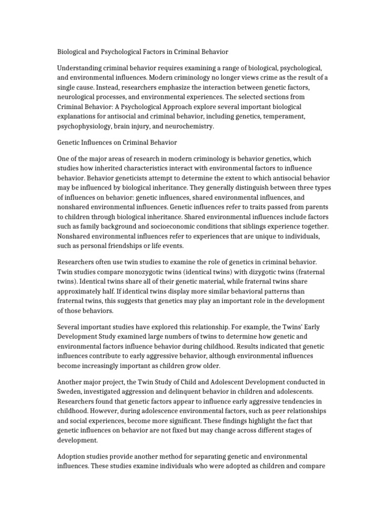 Criminal Behavior Summary | PDF | Twin | Temperament