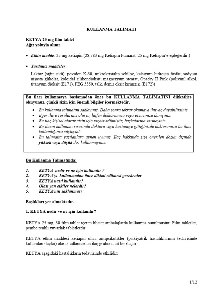 Ketya 25 MG Film Tablet KT | PDF