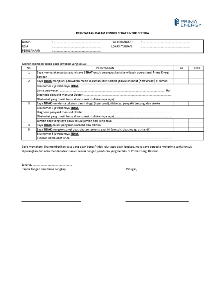 Health Declaration Form PEB | PDF