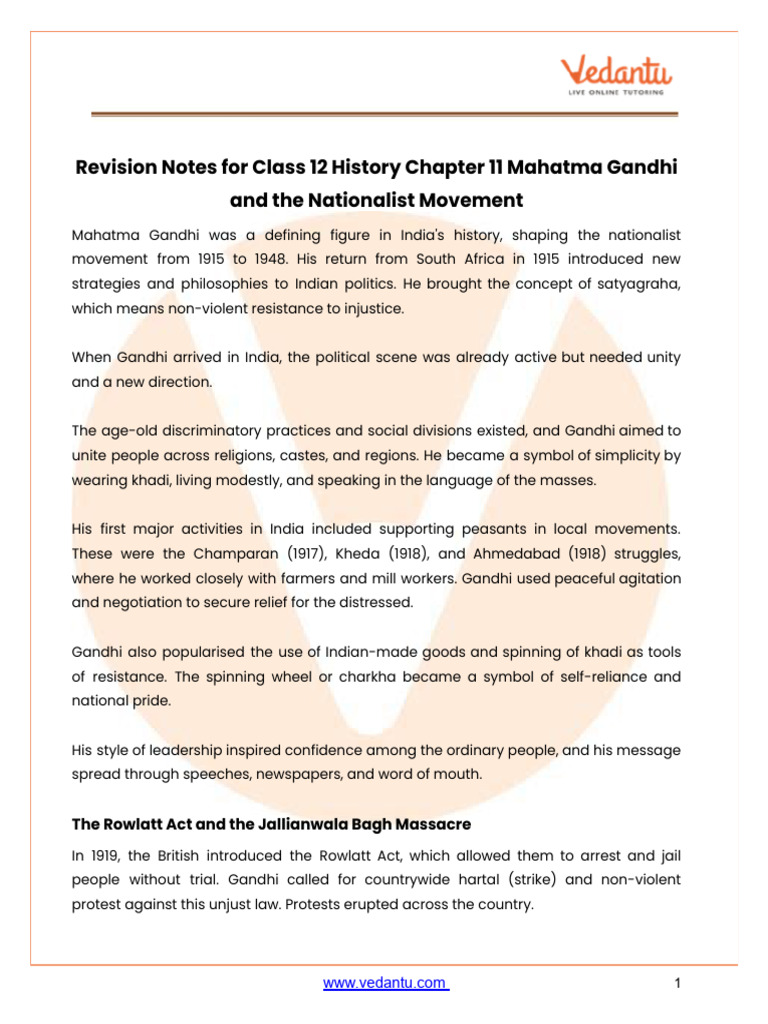 CBSE Notes Class 12 History Chapter 11 - Free PDF | PDF | Mahatma ...
