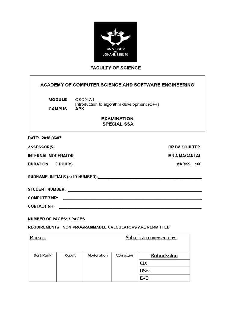 Csc01a1 2018 Exam Sssa | PDF | Computer Programming | Computing