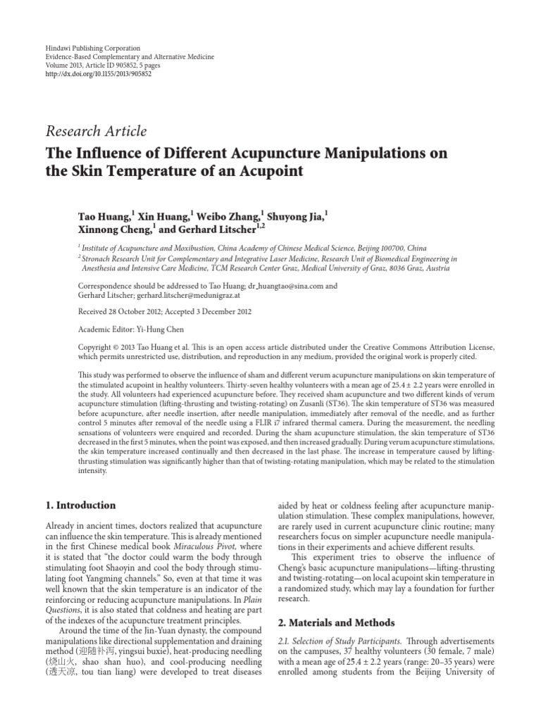 The Influence of Different Acupuncture Manipulations On | PDF ...