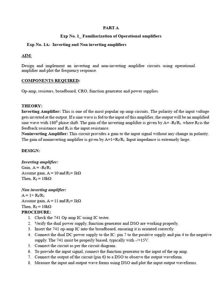 Exp No.1A - Inverting and Non Inverting Amplifiers | PDF