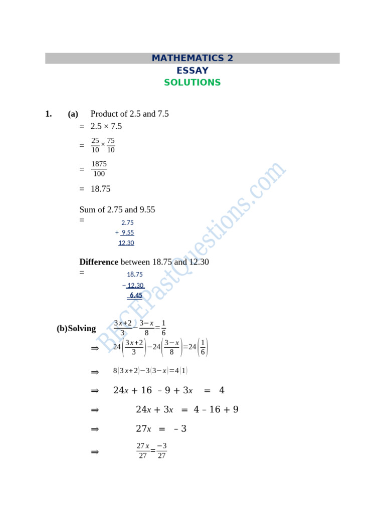 Bece Past Questions Answers 2015 Maths Part2 Answers | PDF | Angle ...
