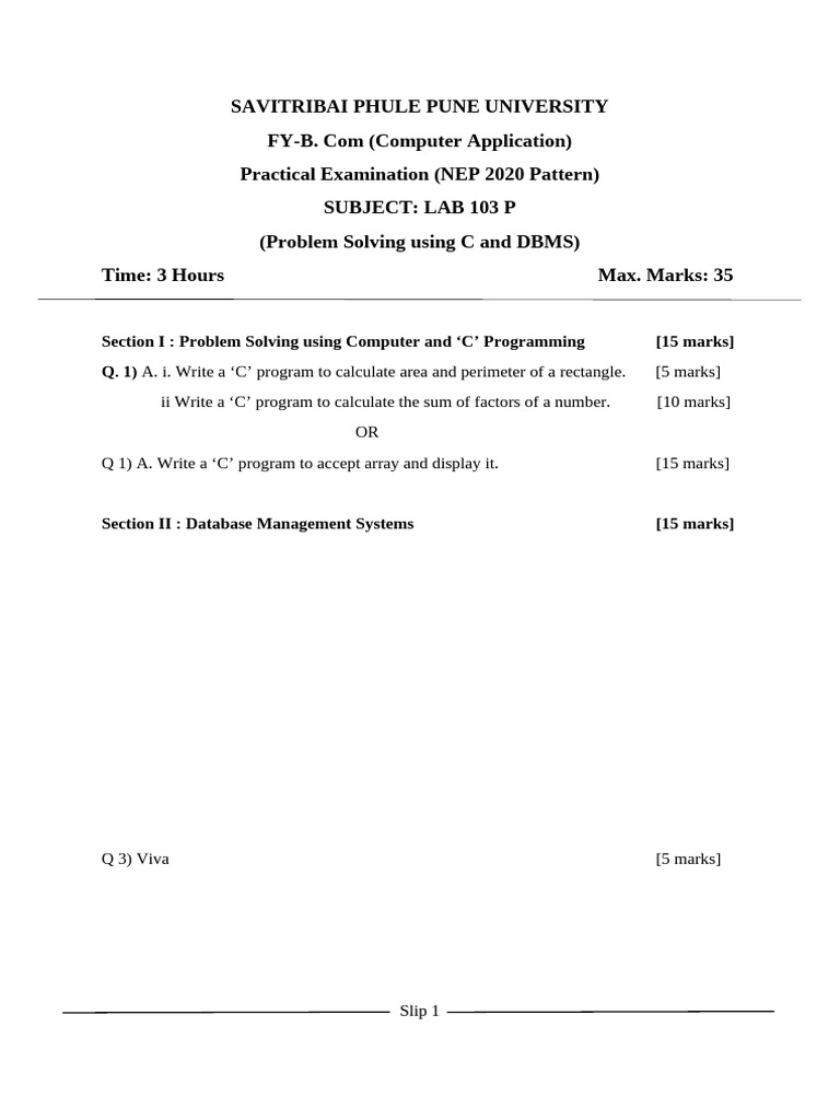 C & DBMS Practical Slip | PDF | Databases | Numbers