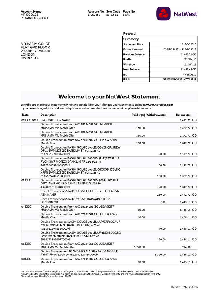 Statement 602216 67053858 31 Dec 2025 | PDF | Overdraft | Interest