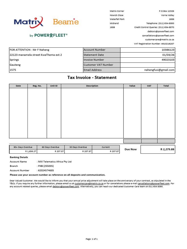 Powerfleet Tax Invoice - Statement | PDF | Debits And Credits | Invoice