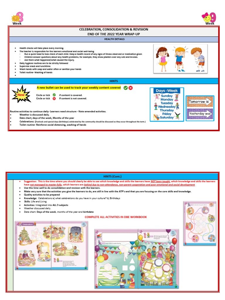 Grade R Weekly Focus Week 8 and 9 | PDF | Word | Learning