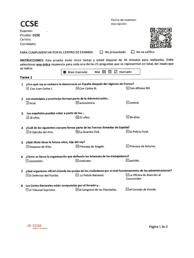 Modelo Examen CCSE | PDF
