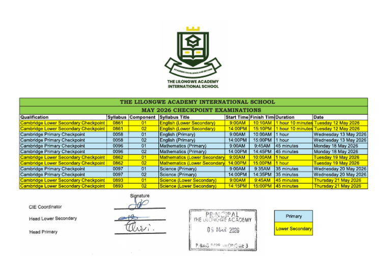 May 2026 Checkpoint Timetable | PDF
