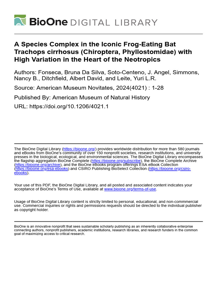 A Species Complex in The Iconic Frog-Eating Bat | PDF | Receiver ...