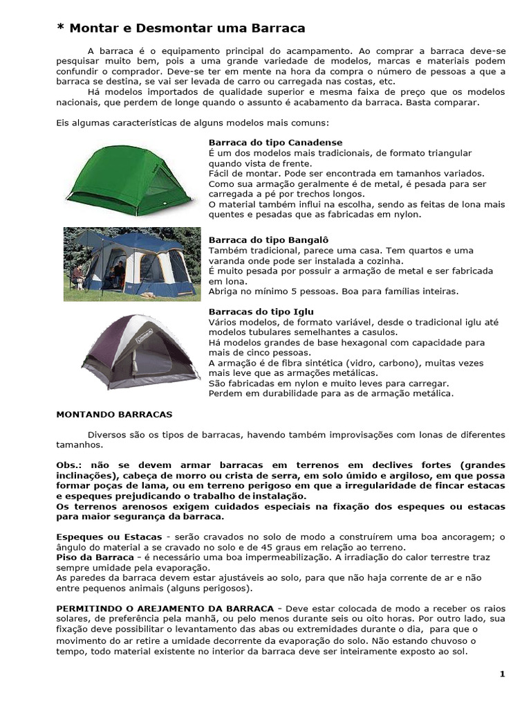 Montar e Desmontar Uma Barraca | PDF | Barraca | Solo