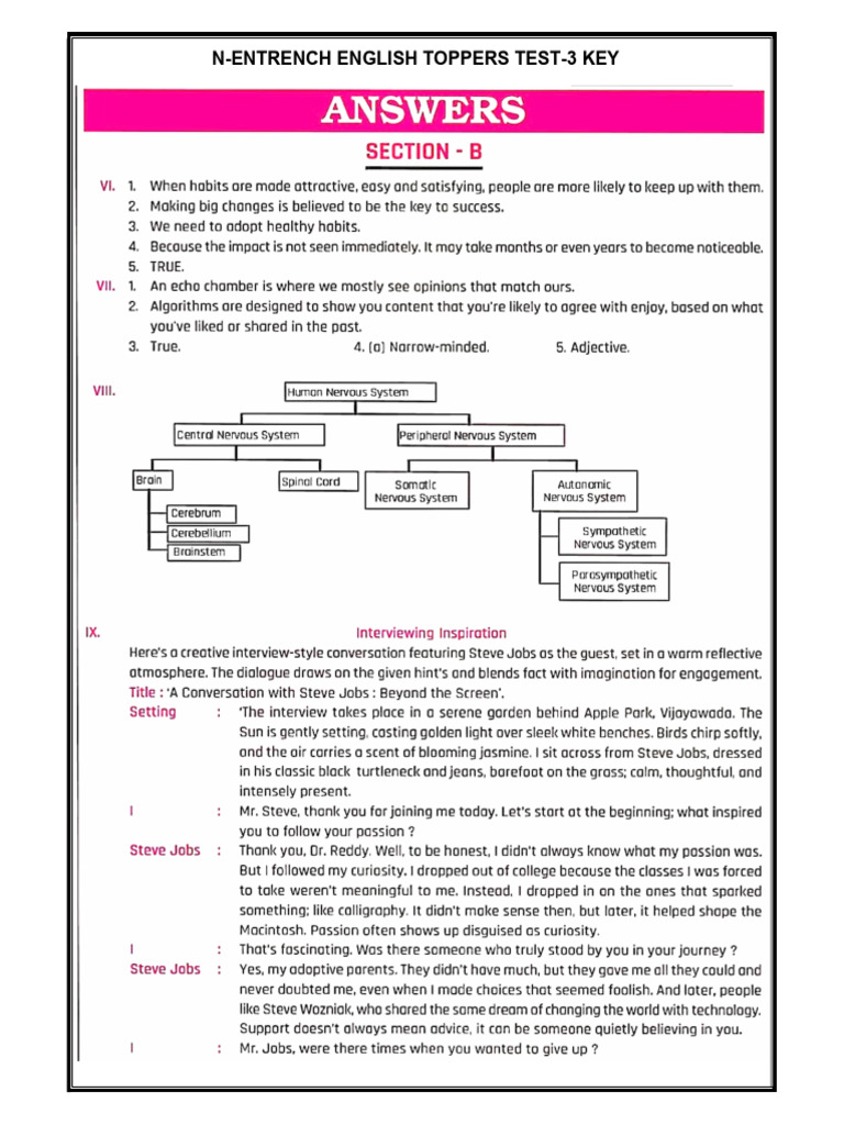 English N-Entrench Toppers Test-3 Key | PDF